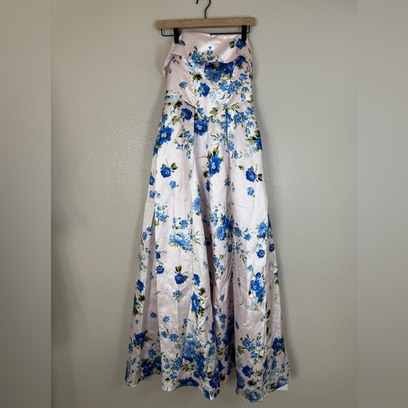 Anthropologie if By Sea Strapless Blue Floral Gown size Medium $129 - Picture 6 of 16